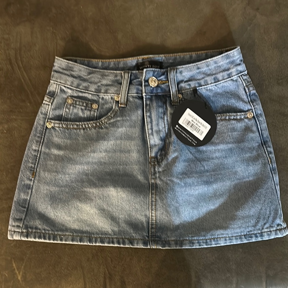white fox Denim Mini Skirt